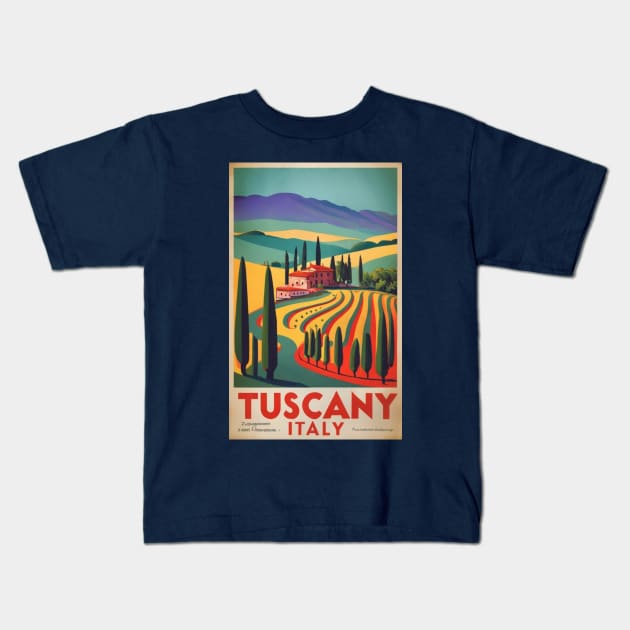 A Vintage Travel Art of Tuscany - Italy Kids T-Shirt by goodoldvintage